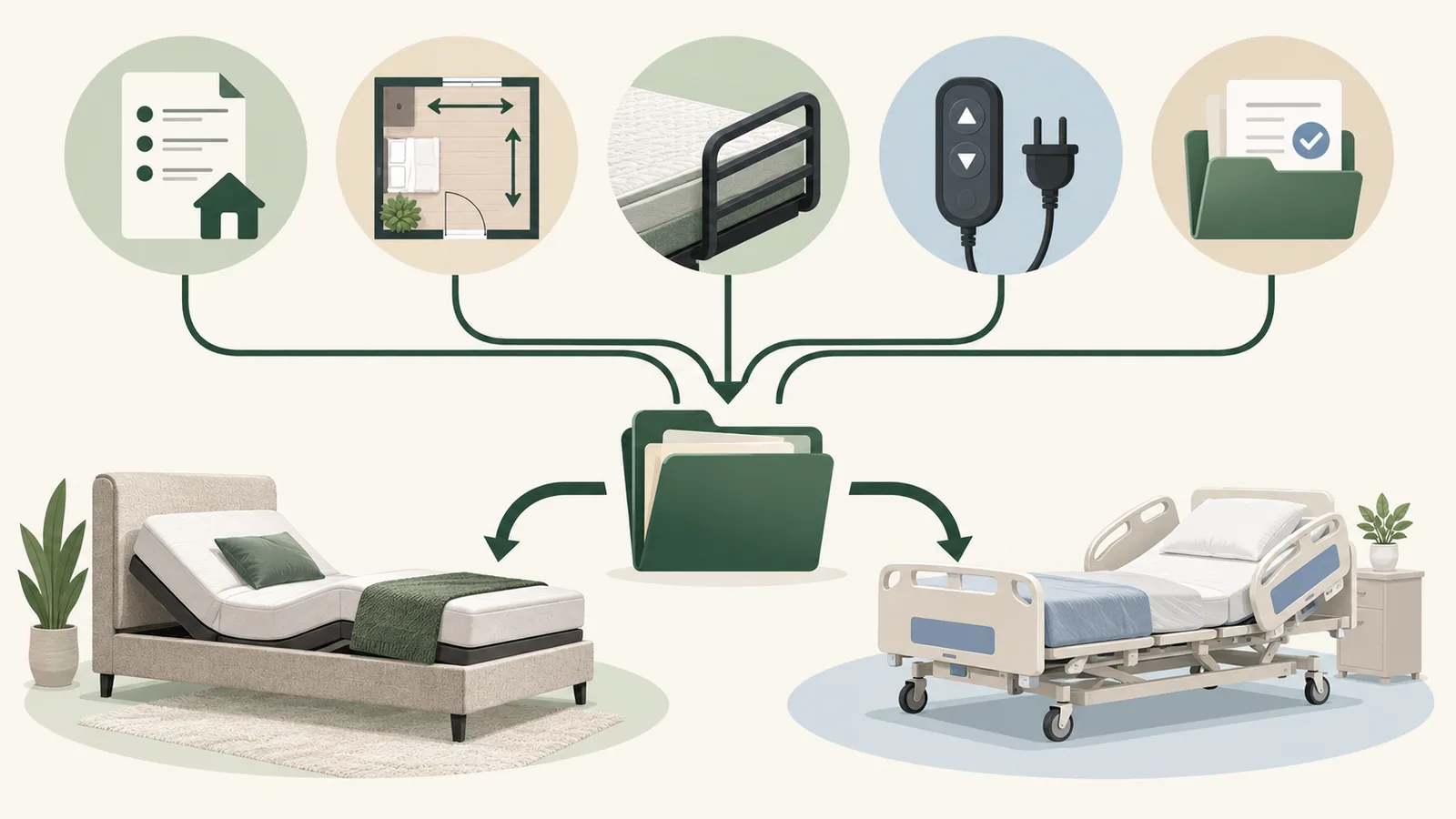 AI-generated decision map for comparing residential adjustable furniture and a medical bed