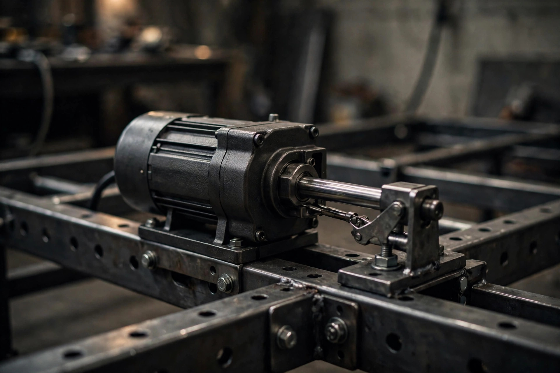 Close-up of an adjustable bed linear actuator motor mechanism