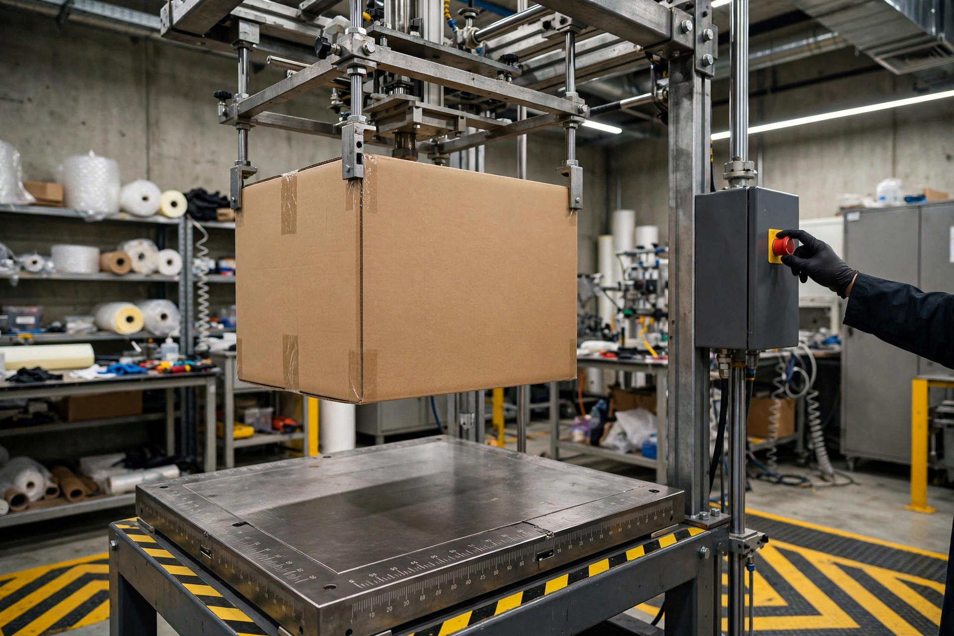 Packaging drop test in a testing laboratory
