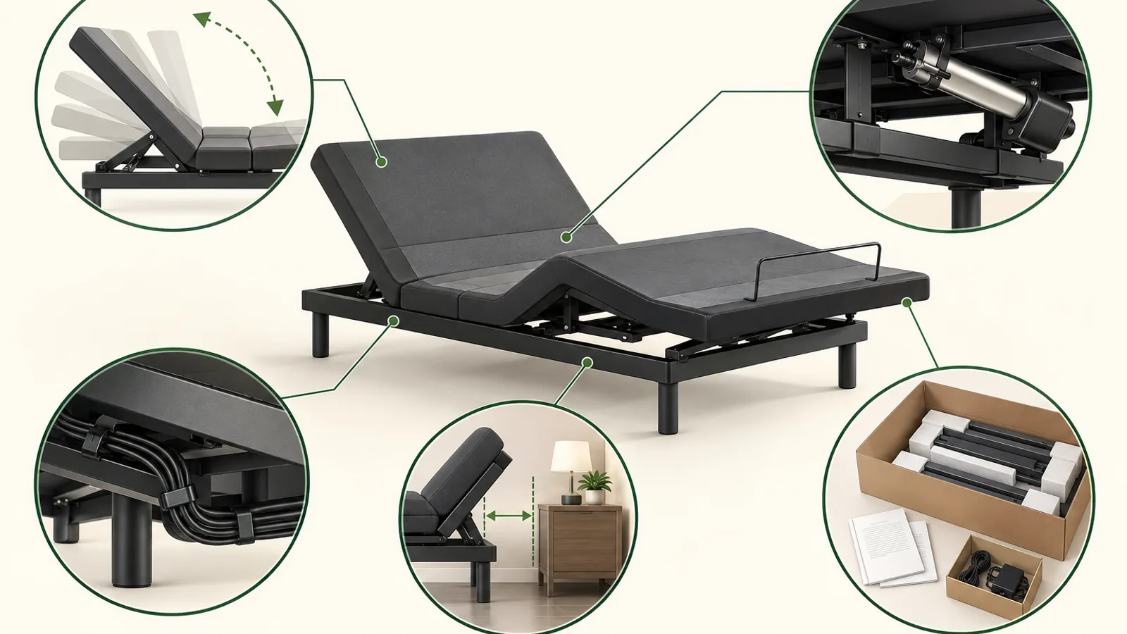 AI-generated editorial inspection map for a generic multifunction adjustable bed