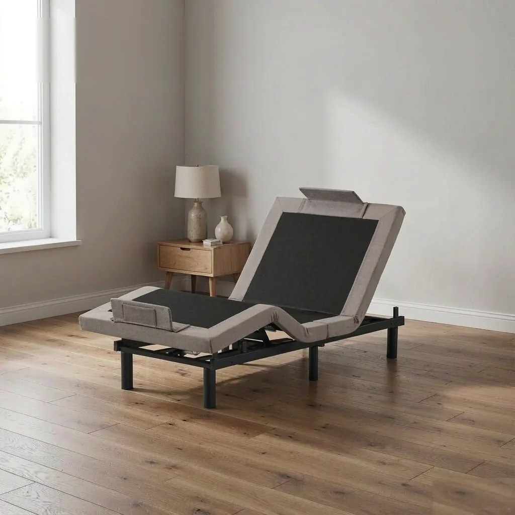 Modern adjustable bed base styled in a contemporary bedroom