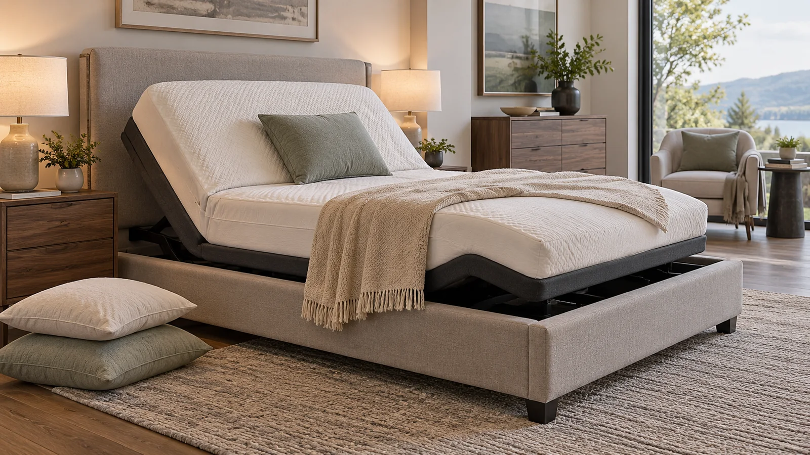 AI-generated residential adjustable bed concept replacing unstable pillow stacking
