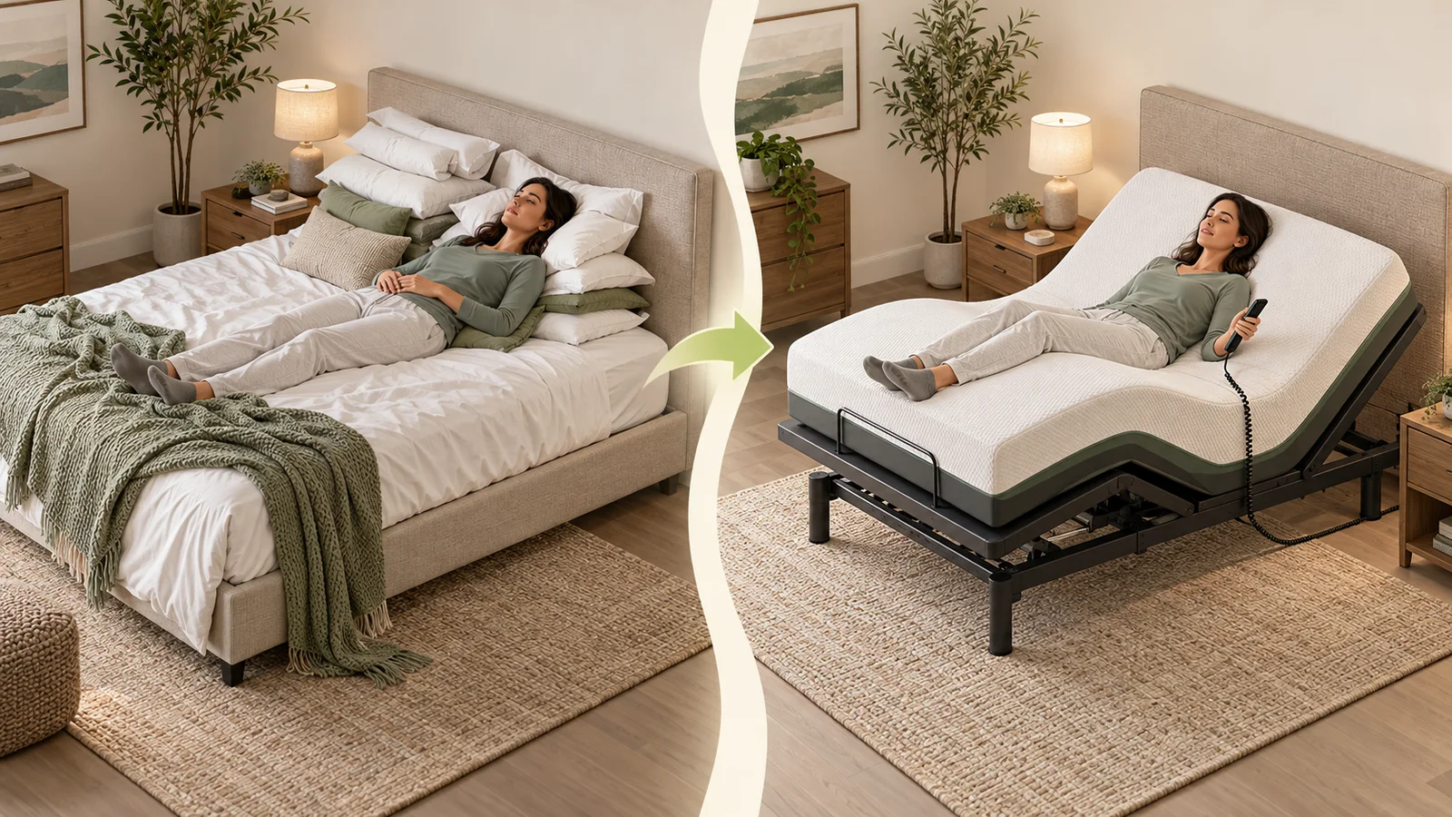 AI-generated comparison between pillow stacking and a generic adjustable bed