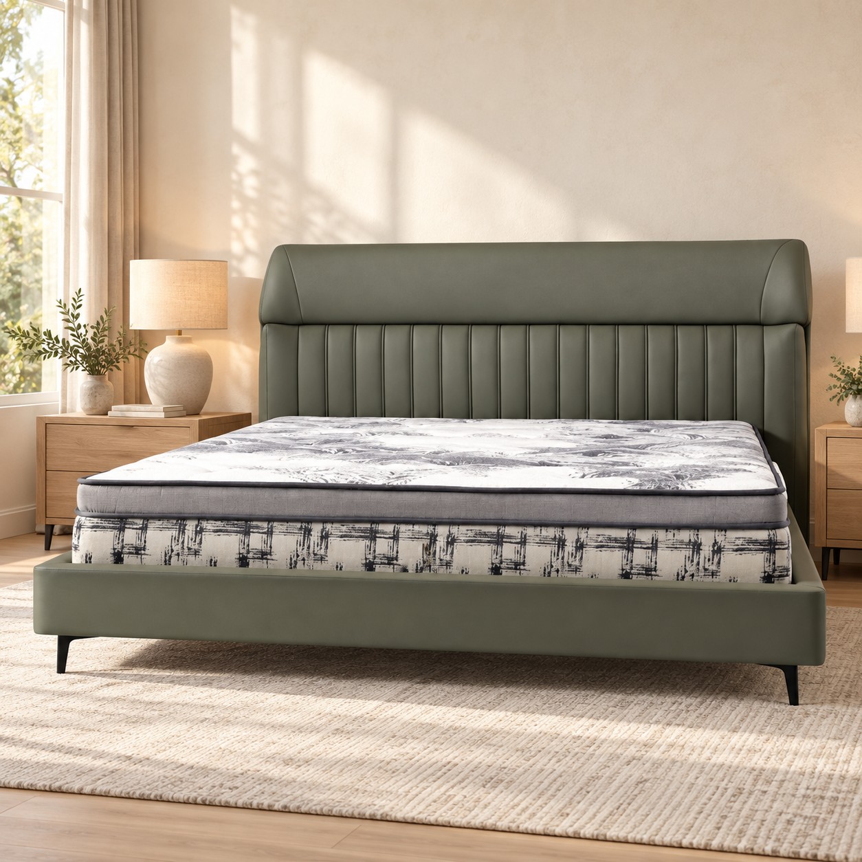 Kang Cai smart adjustable bed in a calm modern bedroom